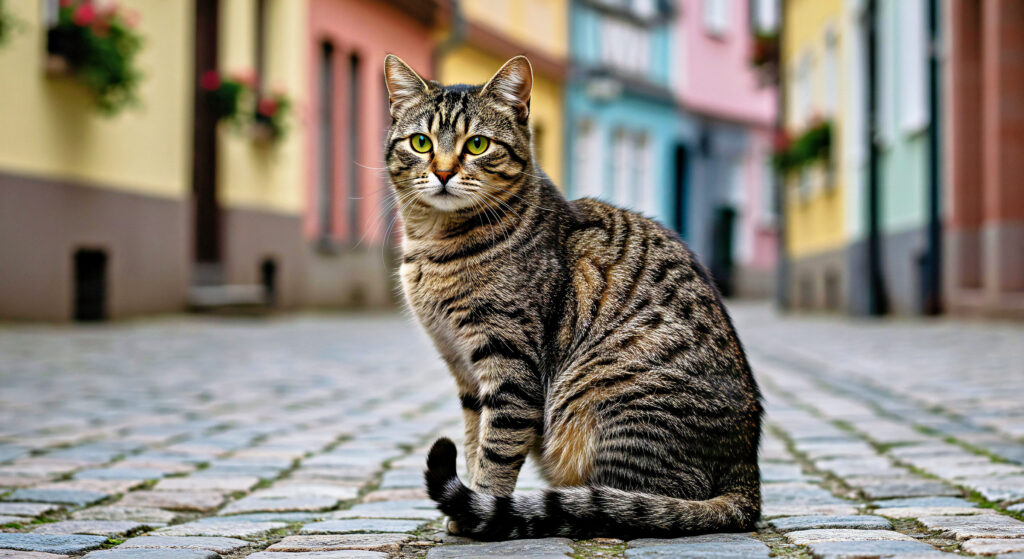 chat gouttiere tigre dans la rue