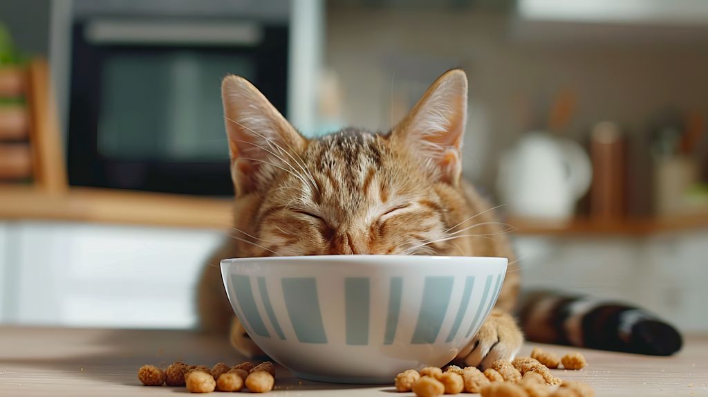 Chat st&eacute;rilis&eacute; qui mange