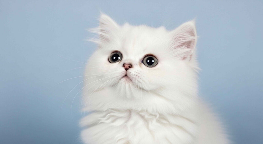 chaton persan blanc en gros plan sur fond blanc