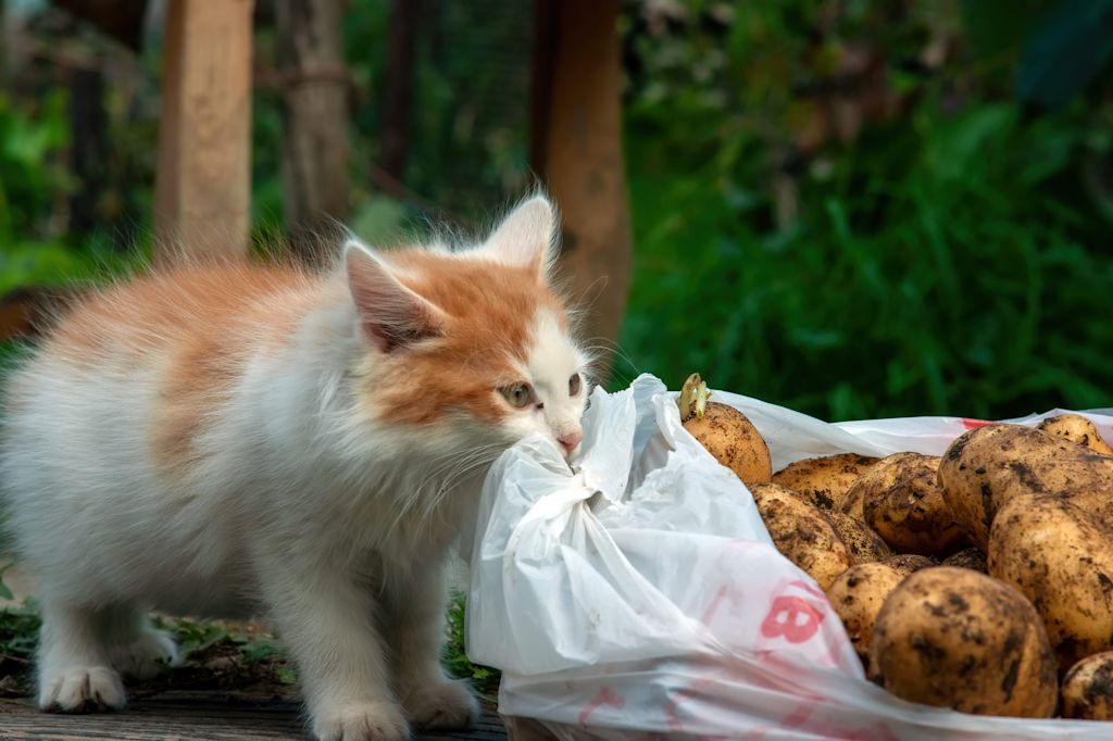chaton et pommes de terre