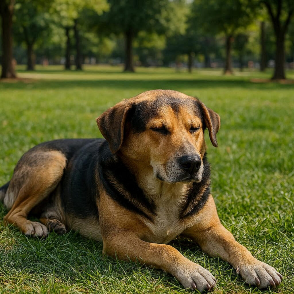 chien croise endormi